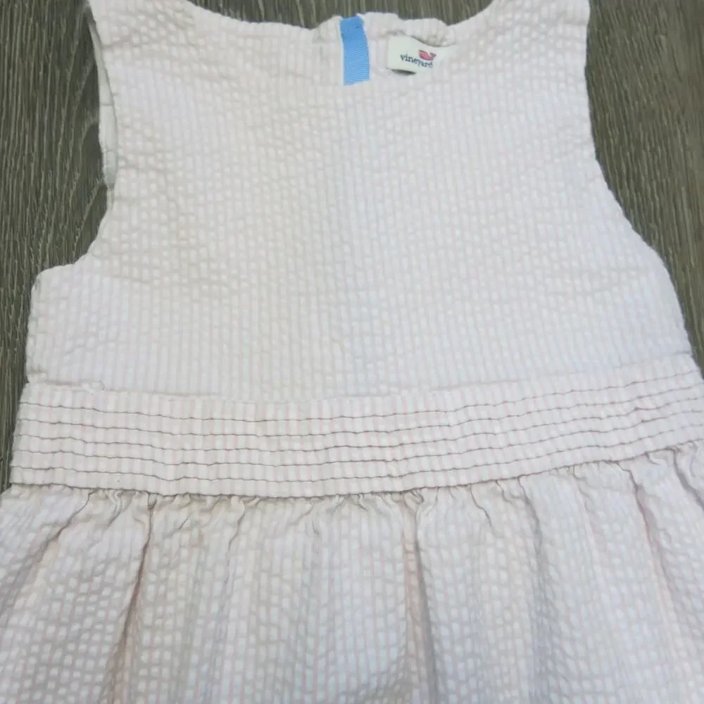 VINEYARD VINES Sleeveless Seersucker Dress Size 5 Girls Summer Stripe Pink White